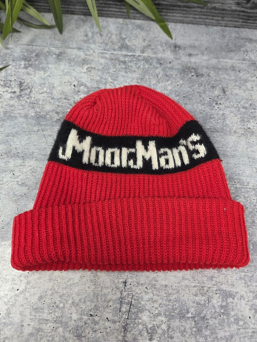 Vintage MoorMan's Red Logo Knit Beanie Stocking Cap Hat